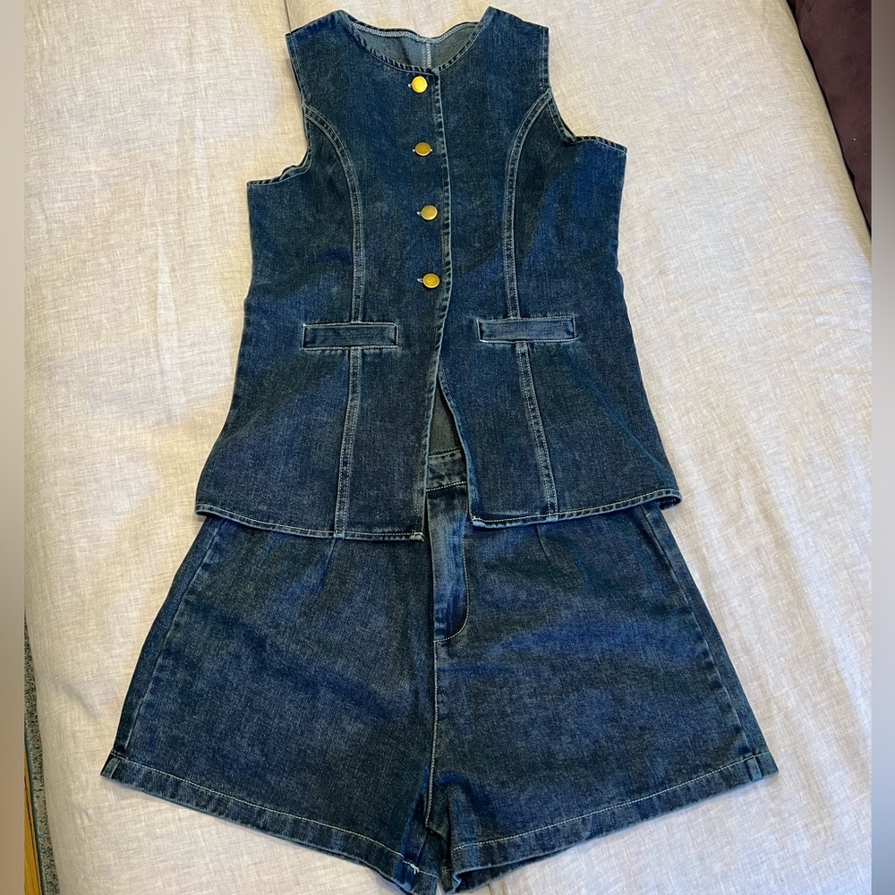 NEVER WORN! Denim Vest and Shorts Set